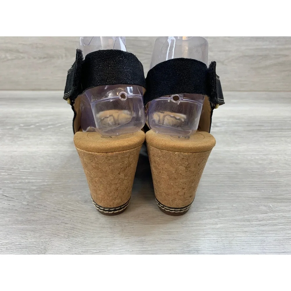 Clarks Collection Women's Sandals Black Leather‎ Cork Wedge 10 Comfort Shoes